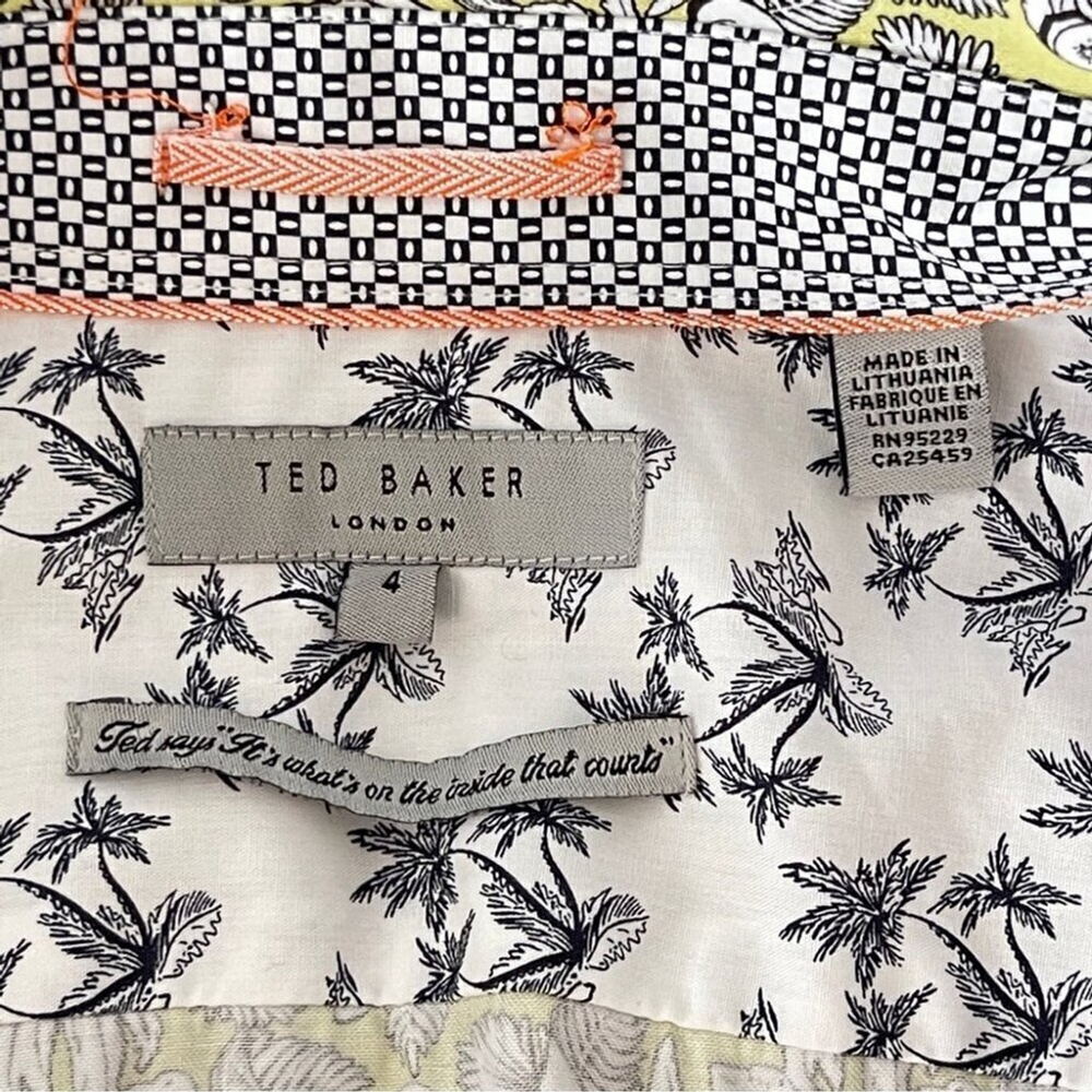 Ted Baker Short Sleeve Button Down Casual Dress shirt Tropical yellow white blk - Picture 9 of 10